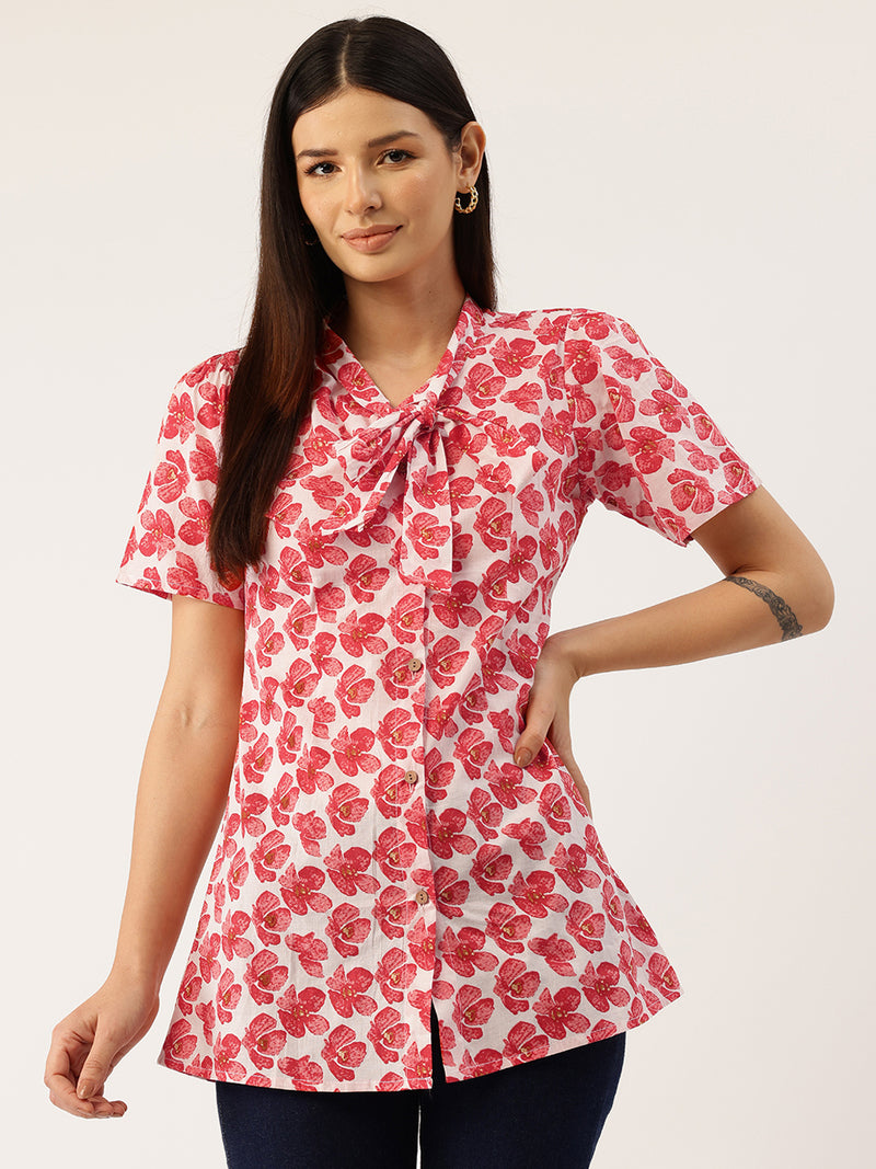 Elegant Bow Collar Cotton Shirt for Women - Stylish & Comfortable