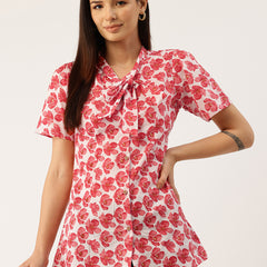 Elegant Bow Collar Cotton Shirt for Women - Stylish & Comfortable