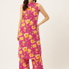 Floral Sleeveless Cotton Co-Ord Set with Choker Neckline – Pure Cotton | Sizes S–XXL