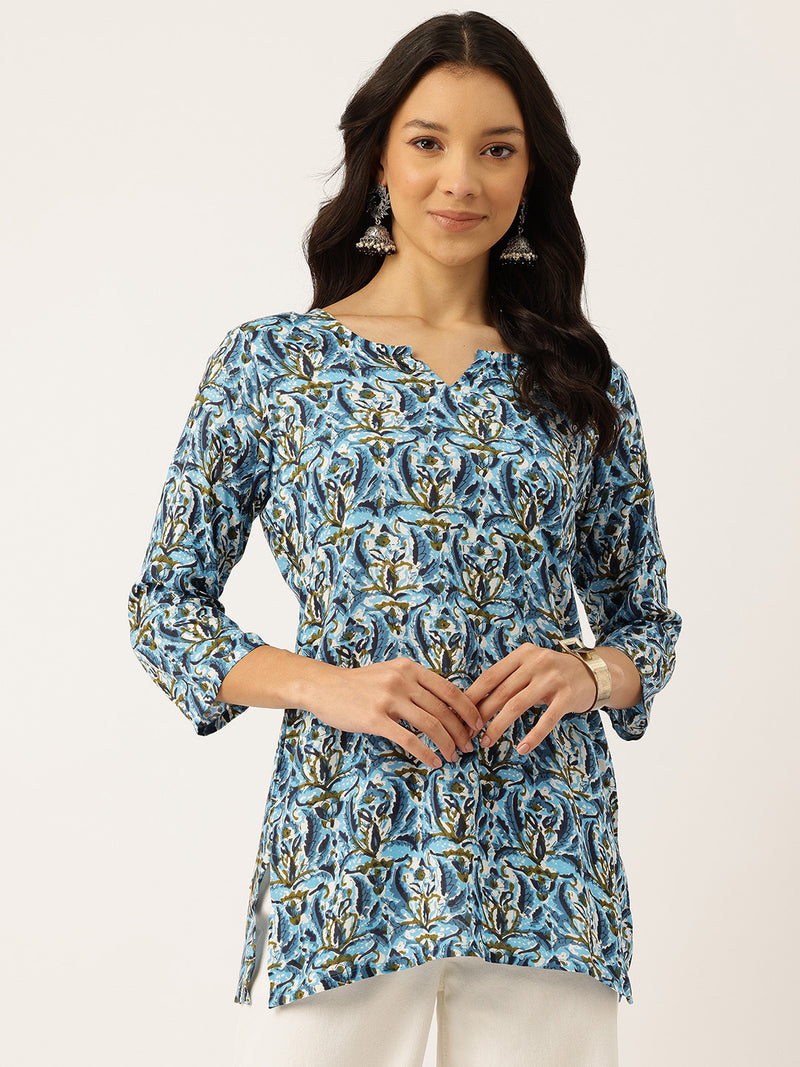 3/4 Sleeve Round Neck Vcut top Blue3 Colour