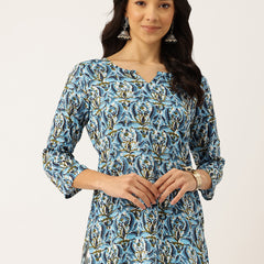 3/4 Sleeve Round Neck Vcut top Blue3 Colour