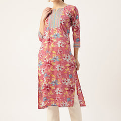 Empress Long Kurta for Women - V-Cut Neckline with 3/4 Sleeves