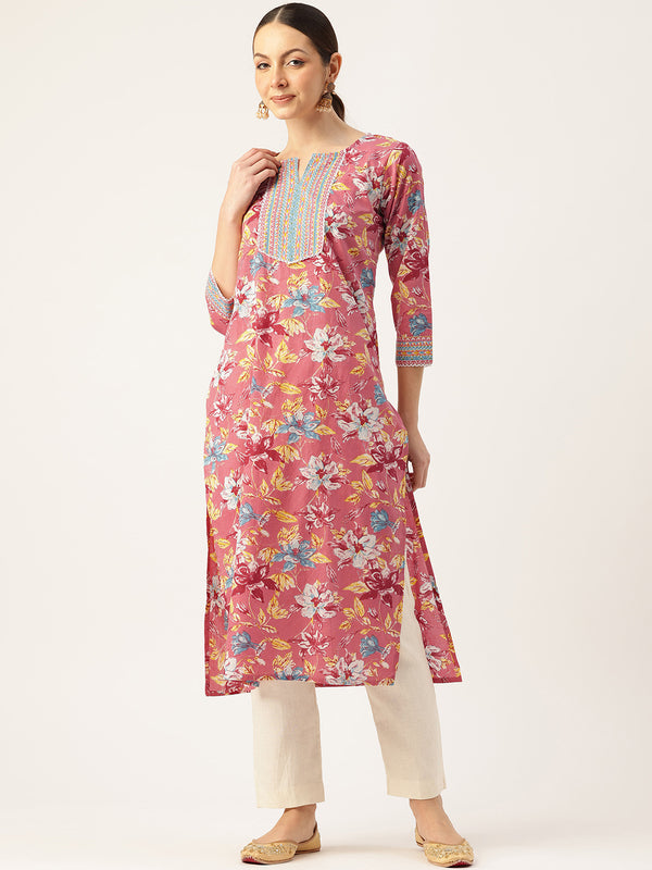 Empress Long Kurta for Women - V-Cut Neckline with 3/4 Sleeves