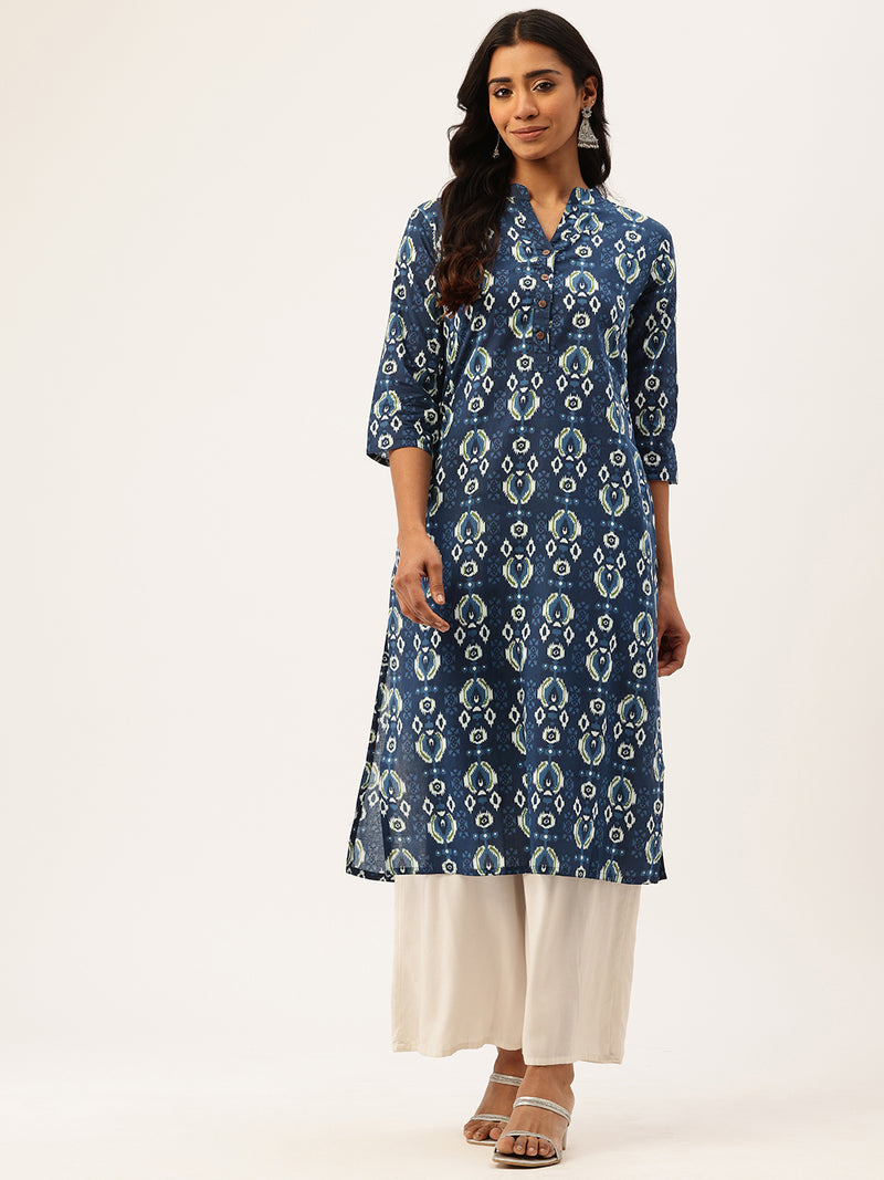 Graceful Long Kurta with 3/4 Sleeves and Button accents A Perfect Fusion of Comfort and Style