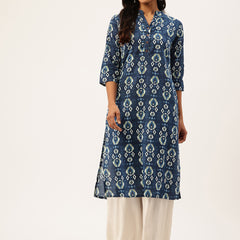 Graceful Long Kurta with 3/4 Sleeves and Button accents A Perfect Fusion of Comfort and Style