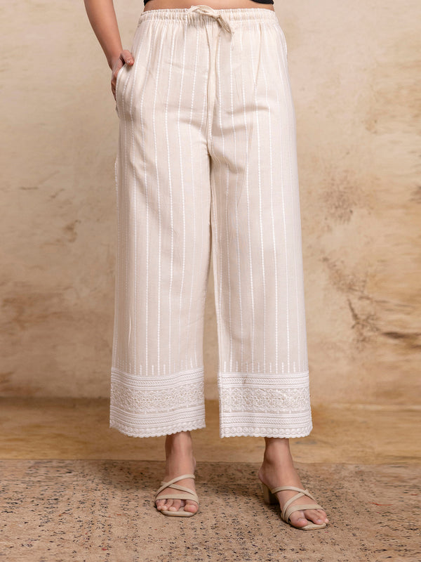 Women’s Cotton Embroidered Wide-Leg Palazzos | Soft, Breathable & Elegant