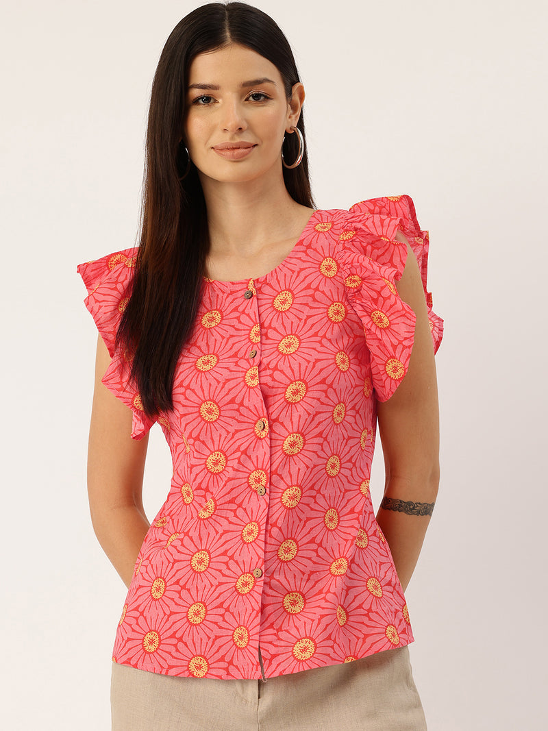 Elegant Puff Sleeve Buttoned Cotton Shirt for Women - Stylish & Comfortable