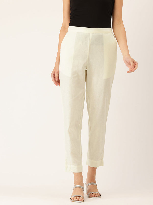 Cotton Pants - Double Pockets, Adjustable Waist, and Ankle-Length Fit