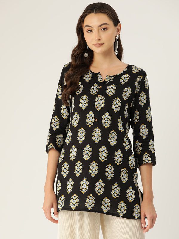 Floral Print 4 Button Straight Kurtia