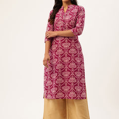 Graceful Long Kurta with 3/4 Sleeves and Button accents A Perfect Fusion of Comfort and Style