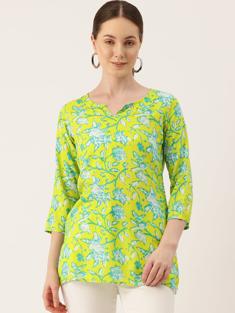 3/4 Sleeve Round Neck Vcut top Green3 Colour