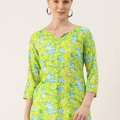 3/4 Sleeve Round Neck Vcut top Green3 Colour