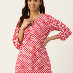 Floral Print 4 Button Straight Kurti