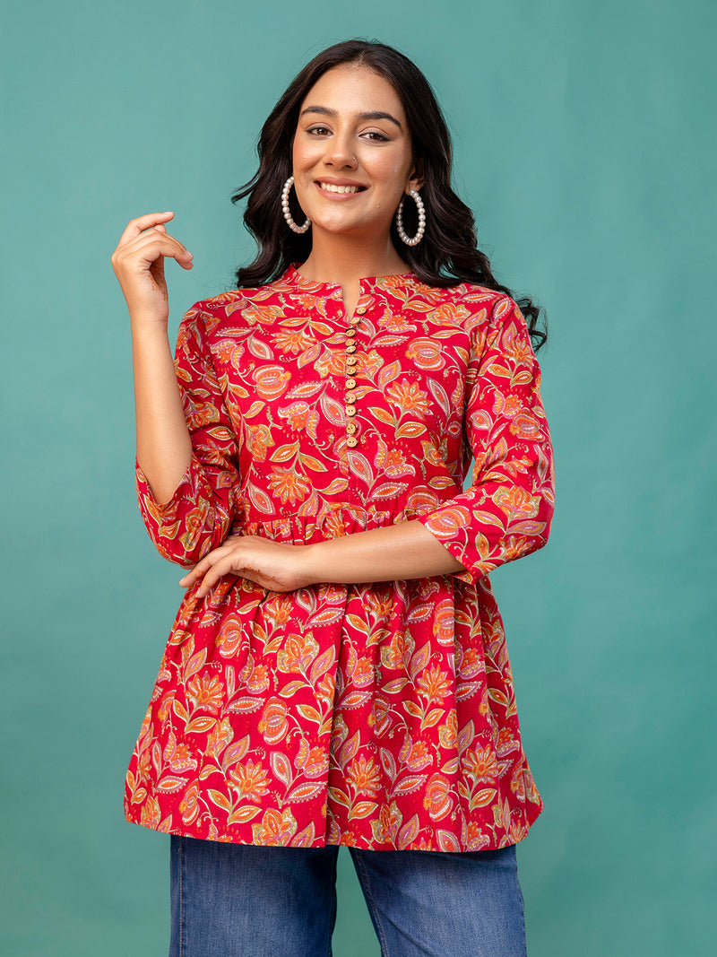 Top – Mandarin Collar, 3/4 Sleeves, Flattering Fit (Sizes S–XXL)