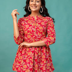 Top – Mandarin Collar, 3/4 Sleeves, Flattering Fit (Sizes S–XXL)
