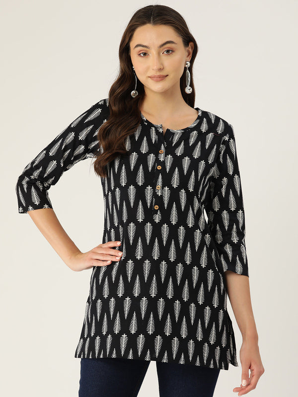 Floral Print 4 Button Straight Kurti