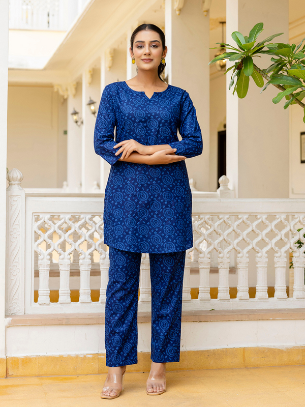 Blue Breezy Printed Cotton Co-Ord Set for Comfortable All-Day Wear