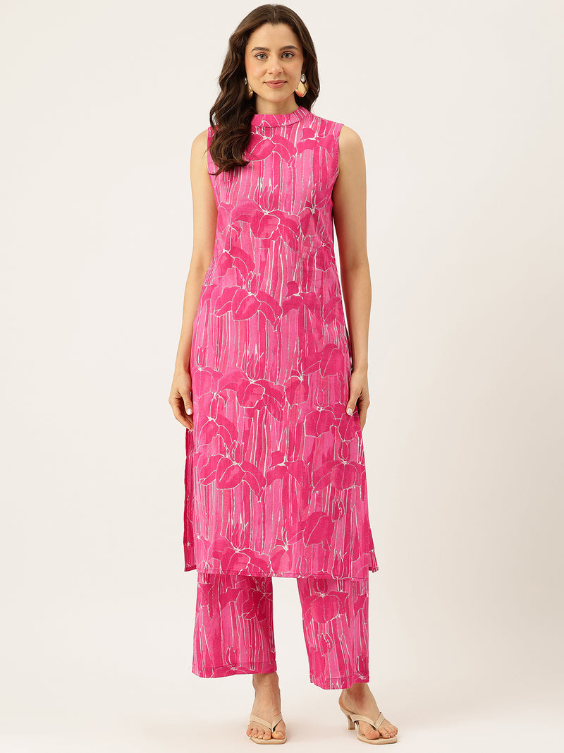 Floral Sleeveless Cotton Co-Ord Set with Choker Neckline – Pure Cotton | Sizes S–XXL