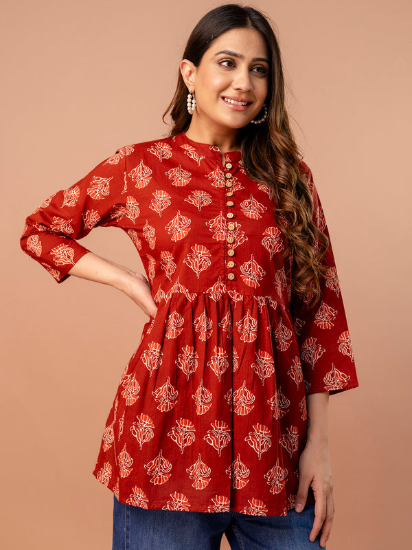 Top – Mandarin Collar, 3/4 Sleeves, Flattering Fit (Sizes S–XXL)