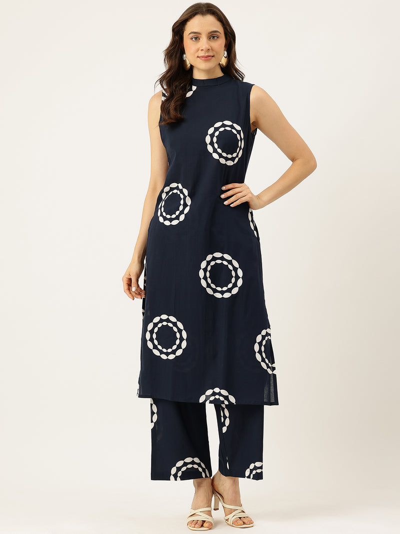 Floral Sleeveless Cotton Co-Ord Set with Choker Neckline – Pure Cotton | Sizes S–XXL
