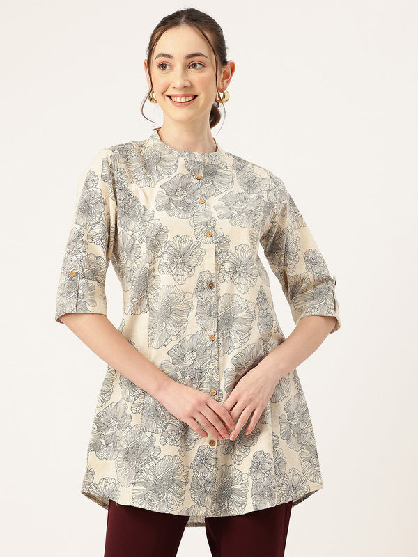 Printed Mandarin Shirt – Casual & Chic