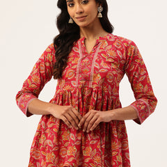 Peplum Hem TOP for Women - Mandarin Collar with V-Cut & 3/4 Sleeves