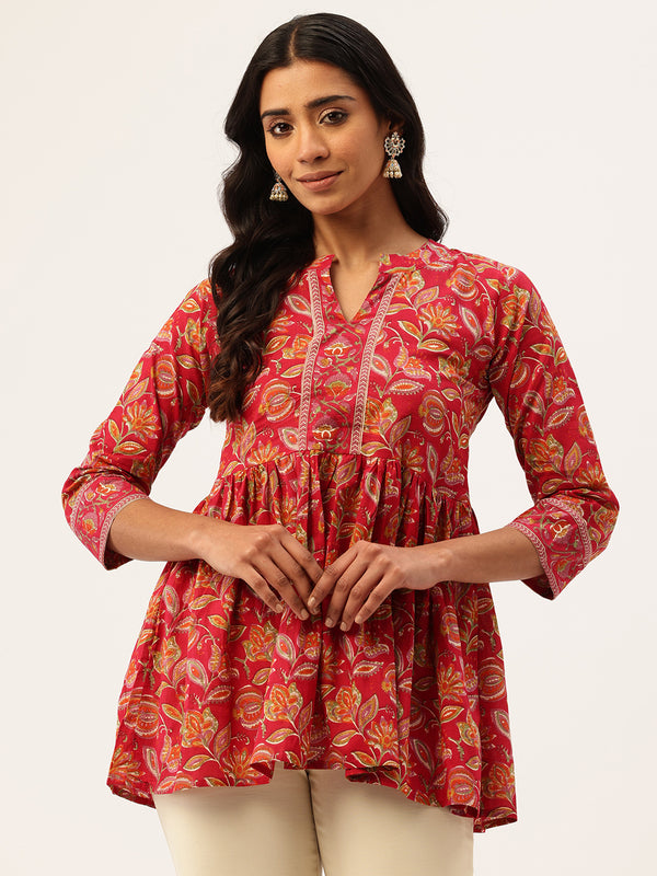 Peplum Hem TOP for Women - Mandarin Collar with V-Cut & 3/4 Sleeves