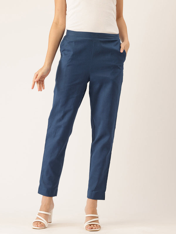 Cotton Pants - Double Pockets, Adjustable Waist, and Ankle-Length Fit
