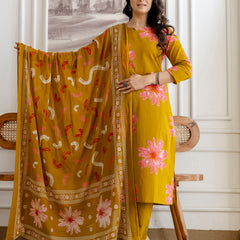 Printed Cotton Kurta Set with Ankle-Length Pants and Graceful Dupatta