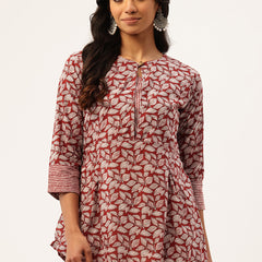 Inner Yoke Short Kurti for Women - Button Detail & 3/4 Sleeves
