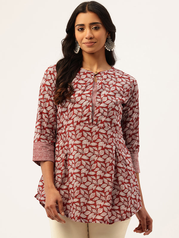 Inner Yoke Short Kurti for Women - Button Detail & 3/4 Sleeves