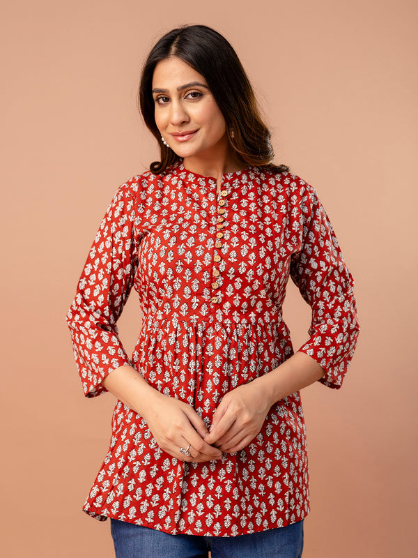 Top – Mandarin Collar, 3/4 Sleeves, Flattering Fit (Sizes S–XXL)