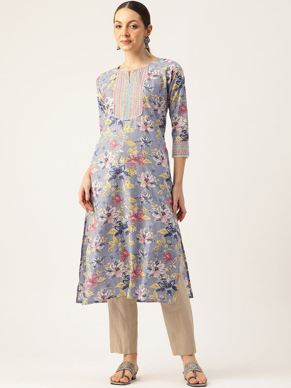 Empress Long Kurta for Women - V-Cut Neckline with 3/4 Sleeves