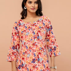 Chic Printed Short Kurti with Round Neck & 3/4 Sleeves