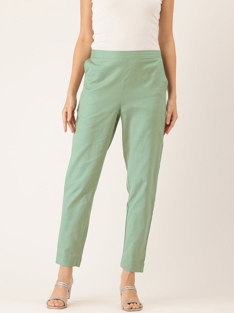 Cotton Pants - Double Pockets, Adjustable Waist, and Ankle-Length Fit