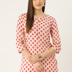 Floral Print 4 Button Straight Kurti