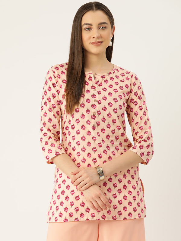 Floral Print 4 Button Straight Kurti
