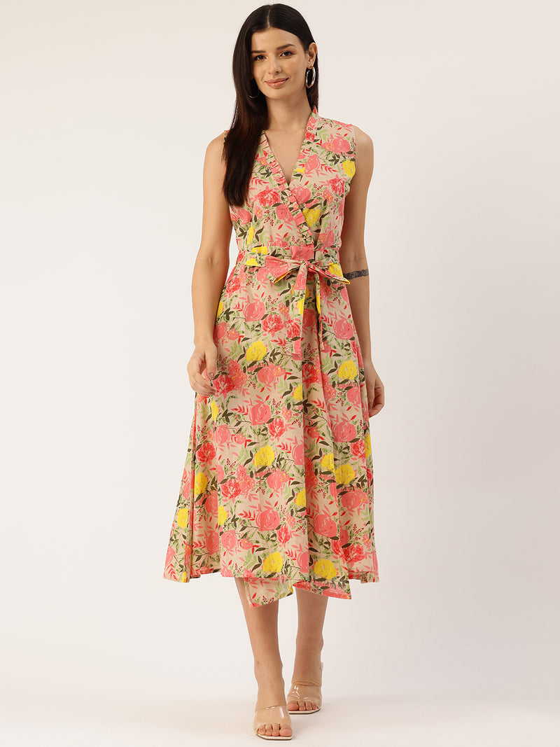 Floral Wrap Angrakha Dress – Lightweight Sleeveless Cotton Perfection