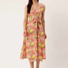 Floral Wrap Angrakha Dress – Lightweight Sleeveless Cotton Perfection