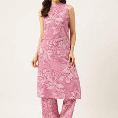 Floral Sleeveless Cotton Co-Ord Set with Choker Neckline – Pure Cotton | Sizes S–XXL