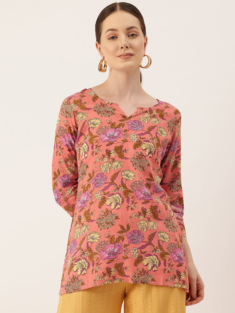 3/4 Sleeve Round Neck Vcut top Pink Colour