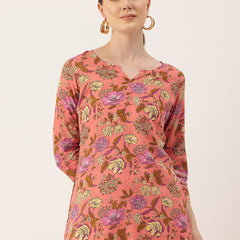 3/4 Sleeve Round Neck Vcut top Pink Colour