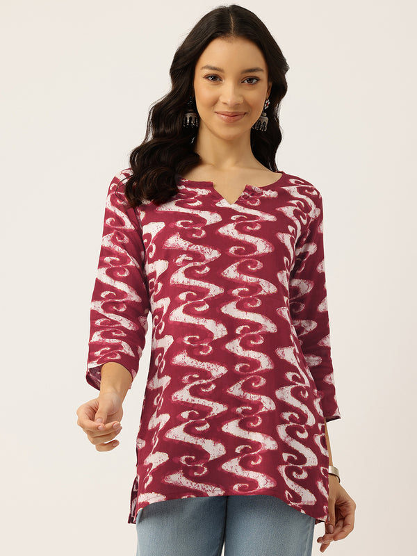 3/4 Sleeve Round Neck Vcut top Maroon Colour
