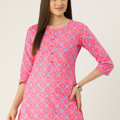 Floral Print 4 Button Straight Kurti