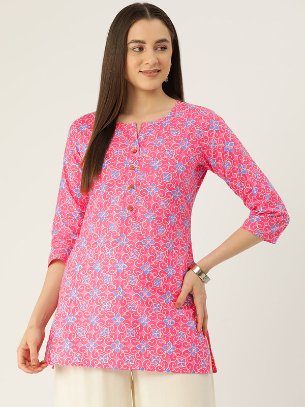 Floral Print 4 Button Straight Kurti
