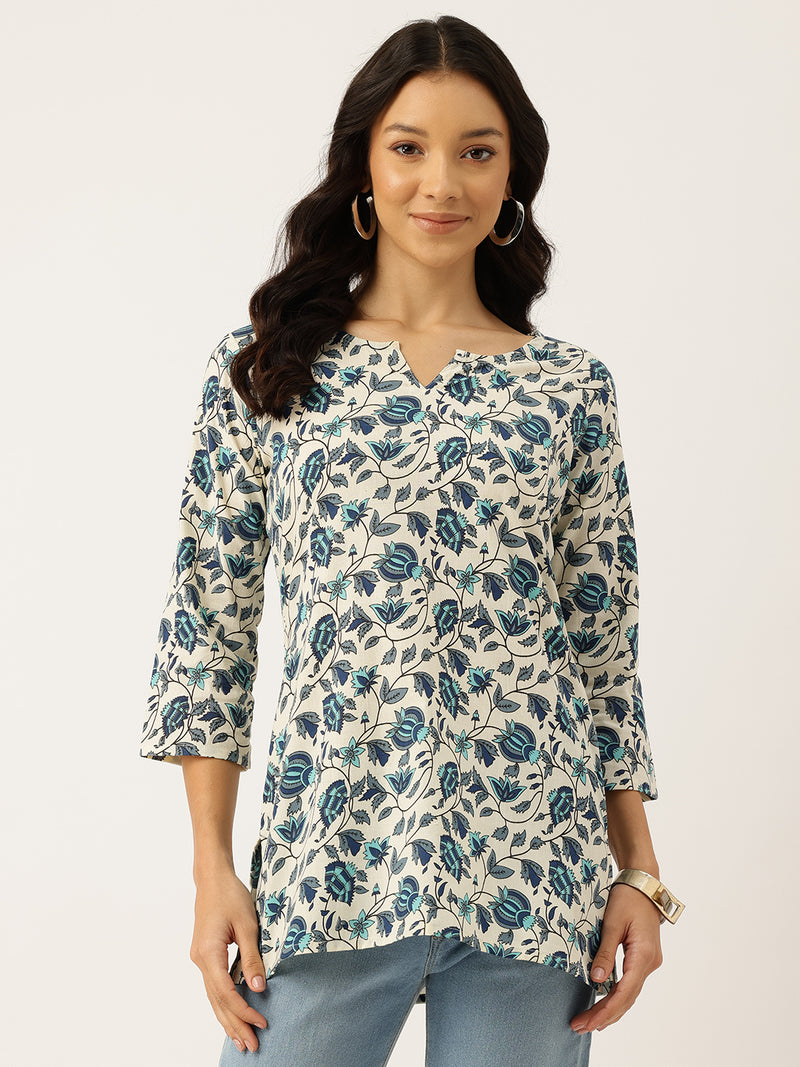 3/4 Sleeve Round Neck Vcut top White3 Colour