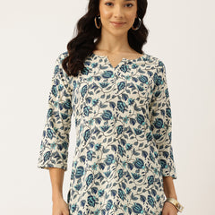 3/4 Sleeve Round Neck Vcut top White3 Colour