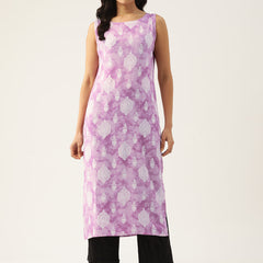 Cotton Boat Neck Sleeveless Straight Kurti