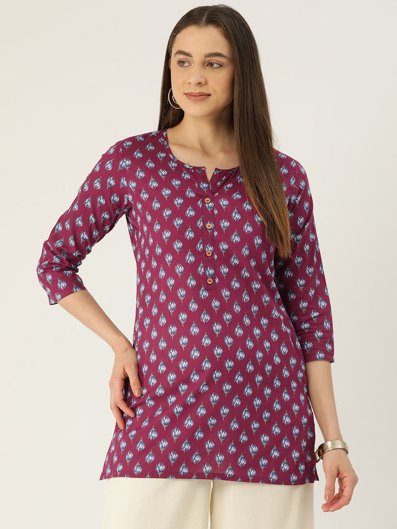 Floral Print 4 Button Straight Kurti