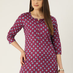 Floral Print 4 Button Straight Kurti